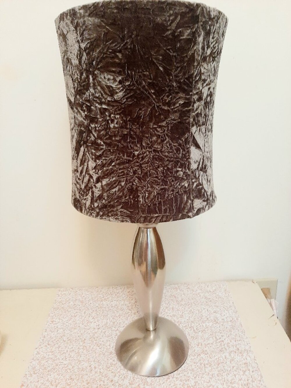 Brushed Chrome with crushed Velvet shade table lamp